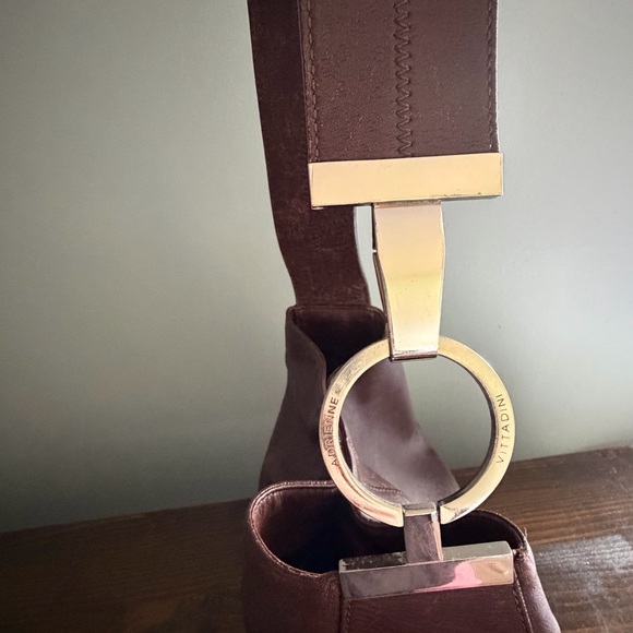 Rare Vintage Adrienne Vittadini Shoulder Bag in Dark Brown Textured Leather - Picture 3 of 16